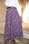 Purple Elastic Waist Patterned Chiffon Skirt