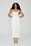 Women's Ecru Elegant Cutout Strap Square Neck Summer Slim Long Knitwear Dress - 3
