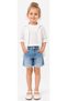 Girl's Scalloped Button Closure Elastic Sleeve Shirt Slim Fit T-Shirt Scalloped Lined Shorts White Color Three-Piece Set