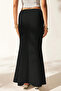 Black Linen Fabric High Waist Long Skirt - 2