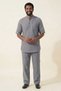 Gray Wide Fit 100% Cotton Muslin Fabric Stand Collar Short Sleeve Men's Hajj Umrah Set Casual Daily Wear - 3
