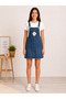 Robi̇n 61005-26 Girl's Denim Salopet Dress with White T-Shirt 2-Piece Set Stone Detailed Floral Denim Dress