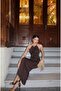 Boyun Gold Accessory Detailed Brown Long Dress