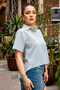 Women's Blue Striped Short Sleeve Shirt with Back Slit Detail - 3
