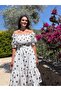 White Dress with Black Daisy Pattern and Belted Gipeli Detail - 2