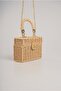 Camel Wicker Weave Handbag and Shoulder Bag - Square Box Bag with Gold Chain Strap 19X14X8 - 2