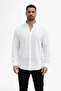Men's Linen Fabric Oversize Long Sleeve Comfortable Fit Shirt - White - 3