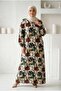 Plus Size Retro Patterned Viscose Hijab Dress - Forest Green & Coffee - Comfortable Fit, Spring Season