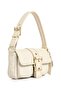 Women's White Patterned Faux Leather Shoulder Bag with Buckle Detail - 4