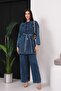 Dark Denim Two-Piece Set with Skirt – Oversized Jacket Casual Skirt - 3