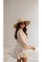 Handcrafted Stylish Tulle Black Beaded Stone Detailed Large Brim & Beige Wide Brim Beach Natural Straw Hat Trendy Boater with Internal Adjustable Drawstring - 6