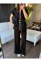 Keyymod Women's Double Buckle Short Sleeve Jacket with Elastic Pants Bottom Top Two-Piece Modal Set - 7
