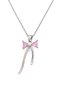 Women's Silver Color Bow Necklace with Pink Stone and Pearl Detail, Stylish Minimal Steel Chain