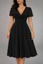 New Season Women's Short Sleeve V-Neck Short Janjan Crepe Dress with Tulle Stone Detail on the Sleeves - 3