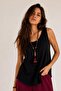 Back Button Detailed Sleeveless Blouse Plain Black