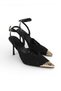 Lune Pointed Toe Lace Embroidered Gold Metal Buckle Heeled Shoes - 6