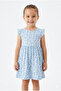 Girl's Blue Floral Patterned Ruffle Summer Dress Beach