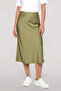Women's Regular Cut Pleated Satin Midi Length Khaki Skirt - 2