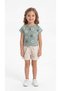 Floral Patterned Appliqued Belted Girls' T-Shirt-Shorts Set