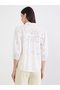 Off White Floral Embroidered Shirt with Lace Collar - 6