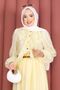 Hijab Suit with Ruffle Detail on the Front and Skirt - Yellow - 2