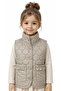Girl's Snap Closure Thin Quilted Model Pocketed Lined Beige Color Puffer Vest - 2