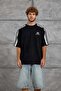 Men's T-Shirt Shirt with Strip on the Shoulder Black Oversize Crew Neck Cotton