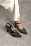 Women's Brown Tulle Stone Embroidered Pointed Toe Heeled Evening Dress Shoes