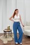 Women's Blue High Waist Elastic Waist Wide Leg Relaxed Cut Summer Sofia Linen Palazzo Trousers - 6