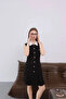 Women's Black Stylish White Collared Sleeveless Mini Dress - 3