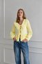 Women's Lemon Yellow Bohemian Style Tie-Front Baby Collar Long Sleeve Muslin Blouse - 5