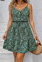 Women's Rope Strap V-Neck Buttoned Mini Patterned Summer Dress