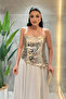 Top Sequin Bottom Chiffon Designer Dress - Gold - 3
