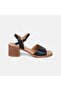 Women's Black Buckle Thick Heeled Leather Sandals - 2