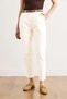 Women's Ecru Belted Pocketed Cotton Carrot Trousers with Elastic Waist at the Back Pnt-19000401 - 6