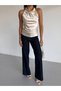 Women's Beige Halter Neck High Neck Sleeveless Satin Blouse - 2