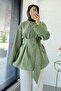 Bronch Detailed Wide Belted Poplin Tunic – Green - 3