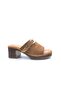 Rachel Milano Genuine Suede Leather Thick Heeled Platform Sole Camel Beige Women's Slippers