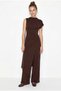Women's Bitter Coffee Asymmetrical Cut Blouse Elastic Waist Pocket Detailed Loose Trousers Set 1089 60286250 - 2