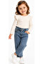 Girl's Plain Blue Color Stonewashed Model Elastic Waist Zipper Closure Jeans 3614 - 3