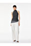 Slim Fit Asymmetrical Cut Sleeveless High Halter Neck Polka Dot Tulle Blouse