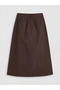 Brown Belted Flared Skirt with Zipper - 2