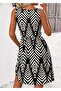 Women's Strappy Round Neck Buttoned Front Cross Detailed Short Single Jersey Dress - 4