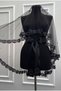 Black Bridal Veil Set, Glass Beads and Pearl Decorations, Henna Night Veil Face Cover Set 6 Pieces - 6