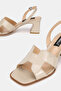 Women's Beige Patent Leather Genuine Natural Leather Thick Heel Open Back Shoes, Size 35-41 - 3