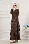Polka Dot Skirt Dress with Fold Detail - Brown - 4