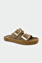 Pupil Double Buckle Genuine Leather Women's Mink Slippers - 2