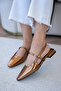 Noir Buckle Detailed Women's Copper Ballerinas - 4