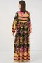Women's Shirt Collar, Gathered Waist, Floral Patterned Viscose Yellow Hijab Dress - 7