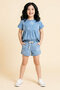 Girl's Shorts and Blouse Jean Bottom-Top Set 3-10 Years 12656oz - 3